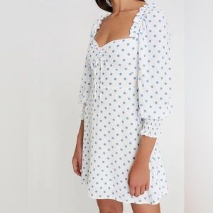Faithfull the brand white with blue polka dot dress
